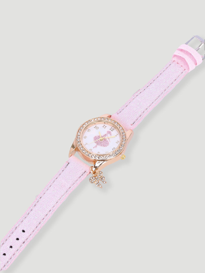 Pre-Girls Ballerina Charm Analogue Watch - Light Pink