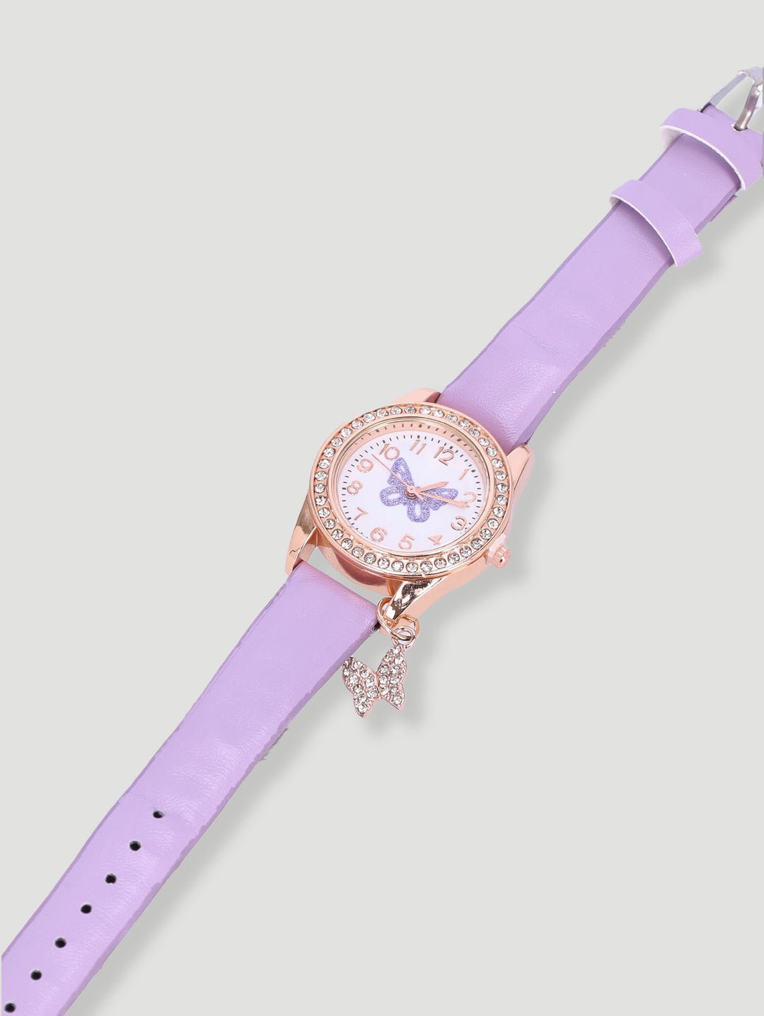 Pre-Girls Butterfly Charm Analogue Watch - Lilac
