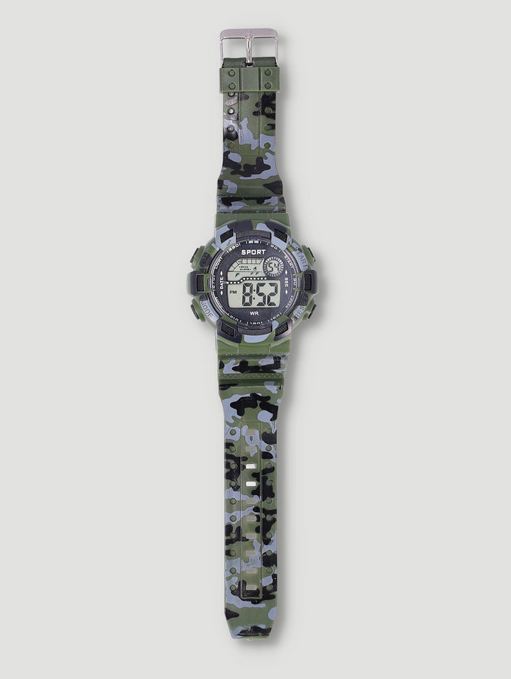 Pre-Boys Camo Round Face Digital Watch - Green