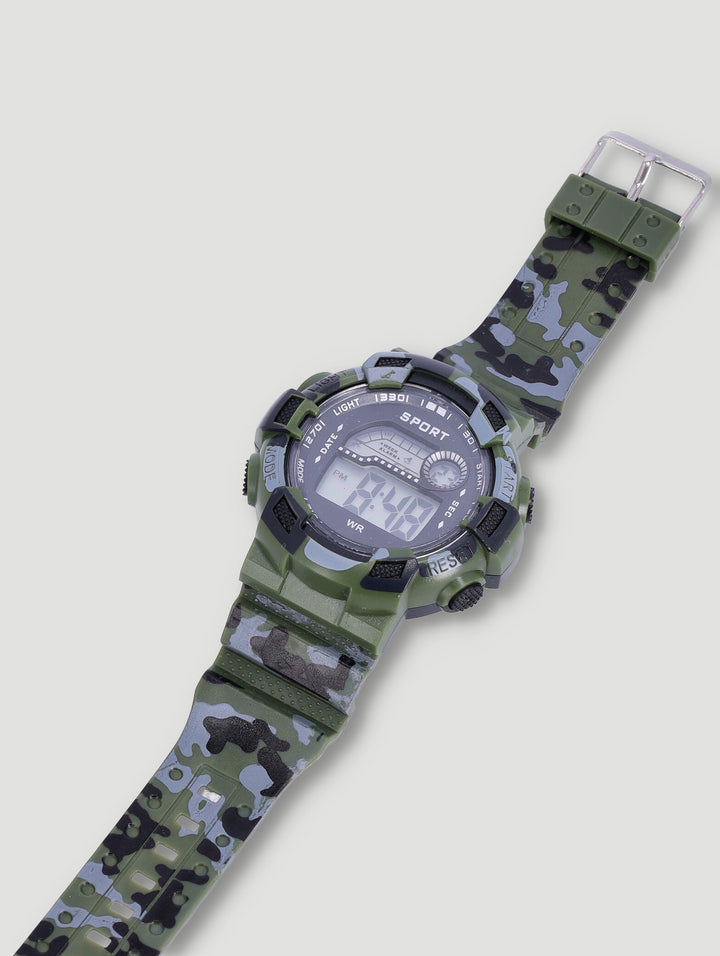 Pre-Boys Camo Round Face Digital Watch - Green
