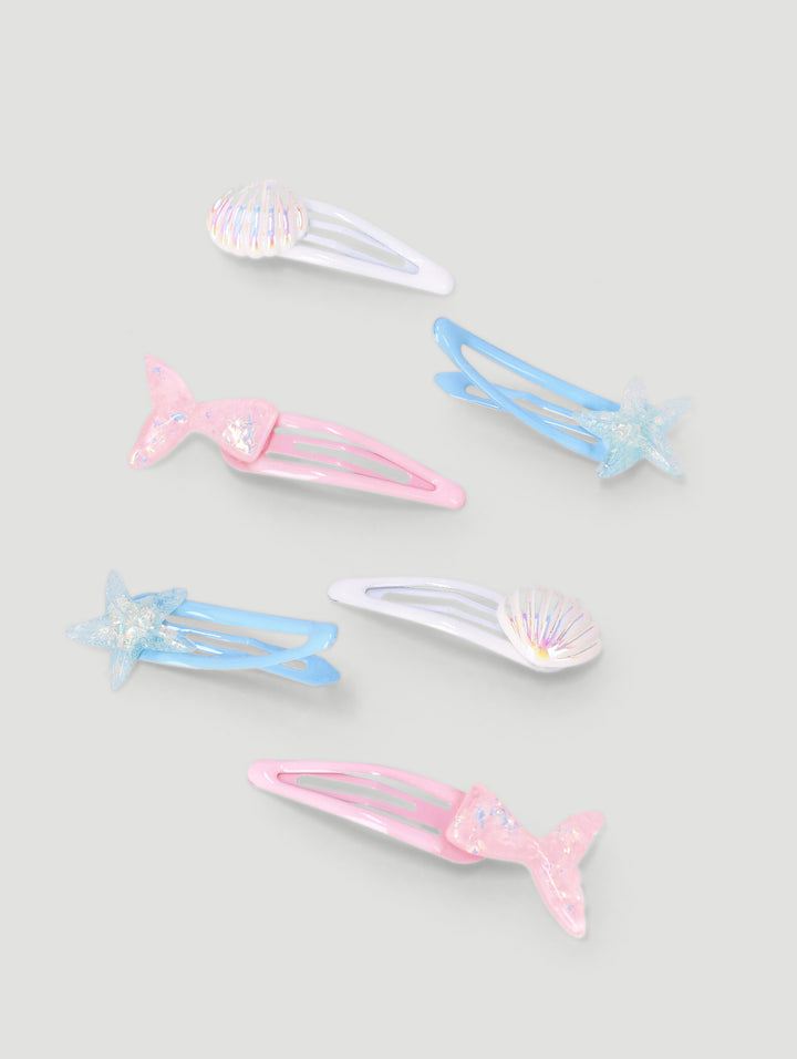 Pre-Girls 6 Pack Mermaid Clips - Blue