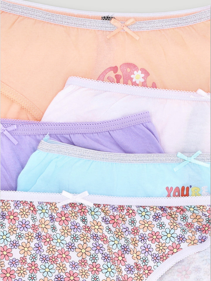 Girls 5 Pack Groovy Flowers Panties - Aqua