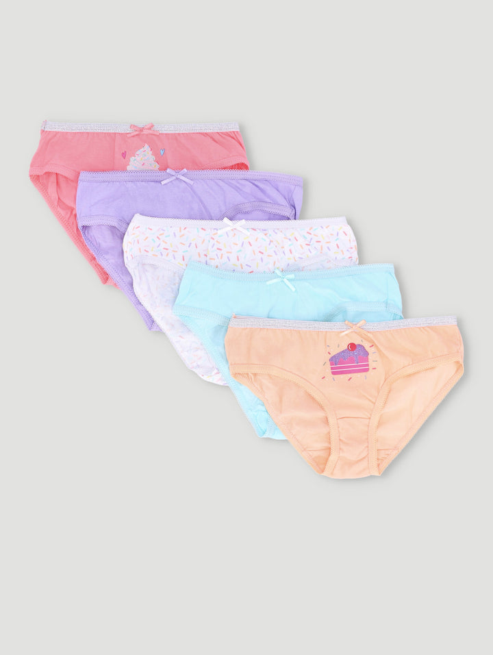 Pre-Girls 5 Pack Printed Tea Party Panties - Peach