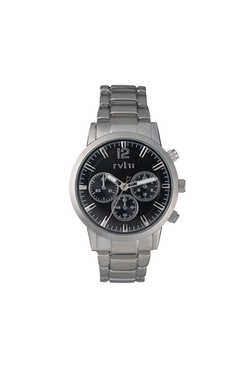 Silver Case, Black Sunray Dial, Double Push Watch - Silver