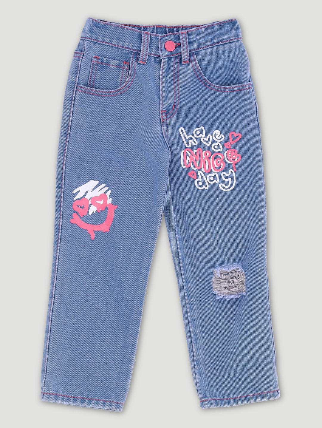 Pre-Girls Graffiti Mom Denim - Light Wash
