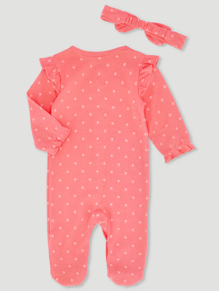Baby Girls Long Sleeve Spot Frill Sleepsuit - Pink