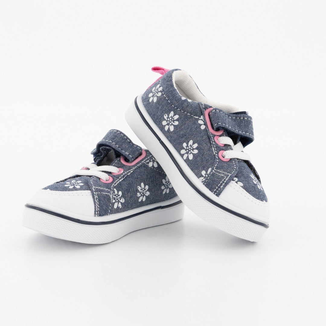 Girls Denim Floral Print Low Heel - Blue