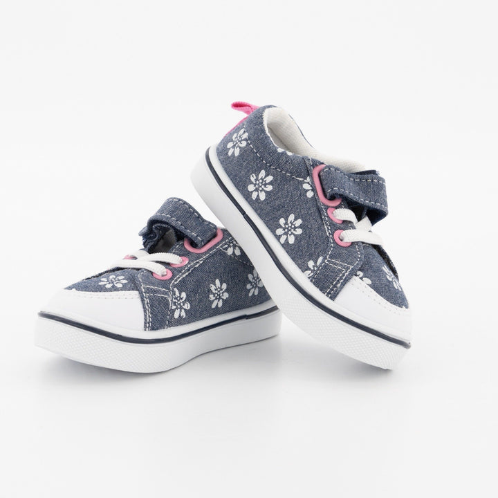 Girls Denim Floral Print Low Heel - Blue