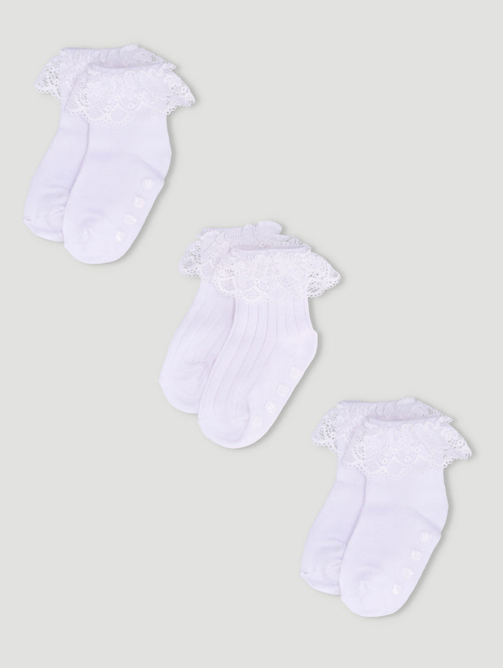 Baby Girls 3 Pack Lace Socks - White