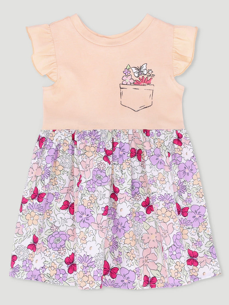 Baby Girls Floral Combo Dress - Peach