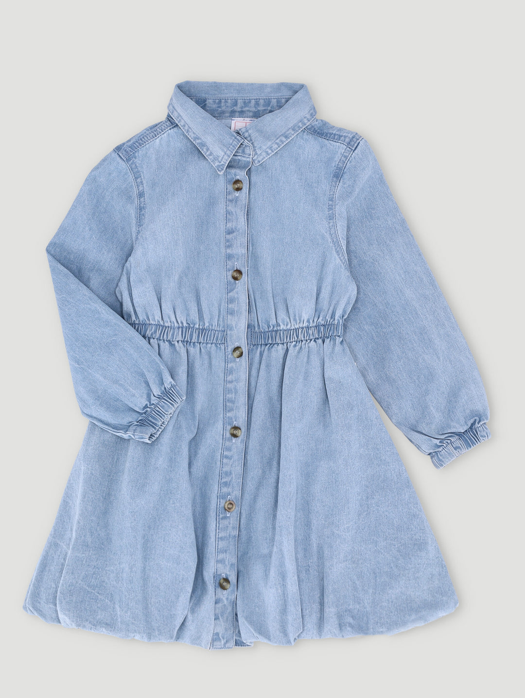 Pre-Girls Long Sleeve Denim Bubble Dress - Mid Blue