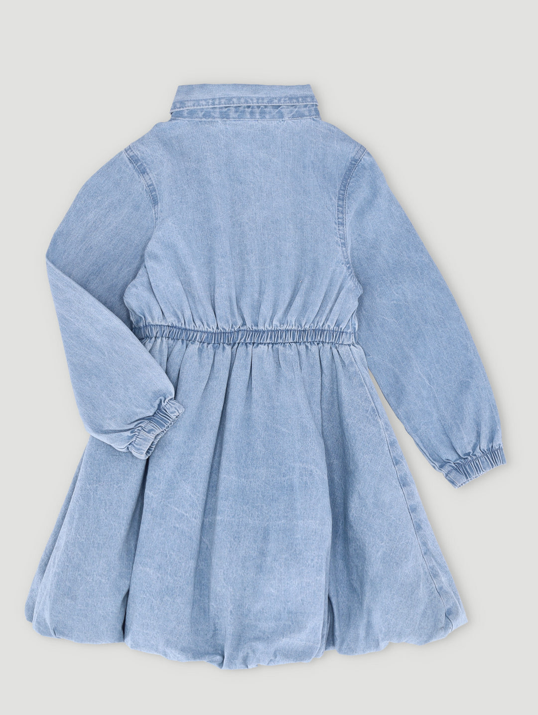 Pre-Girls Long Sleeve Denim Bubble Dress - Mid Blue