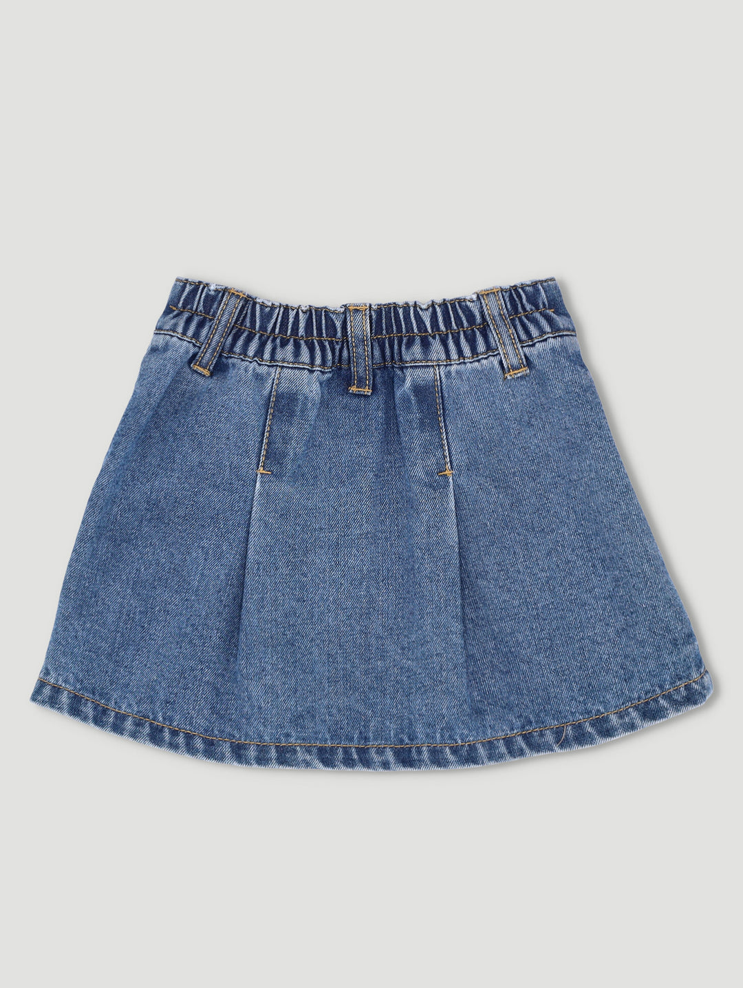 Pre-Girls Pleated Denim Skirt - Mid Blue