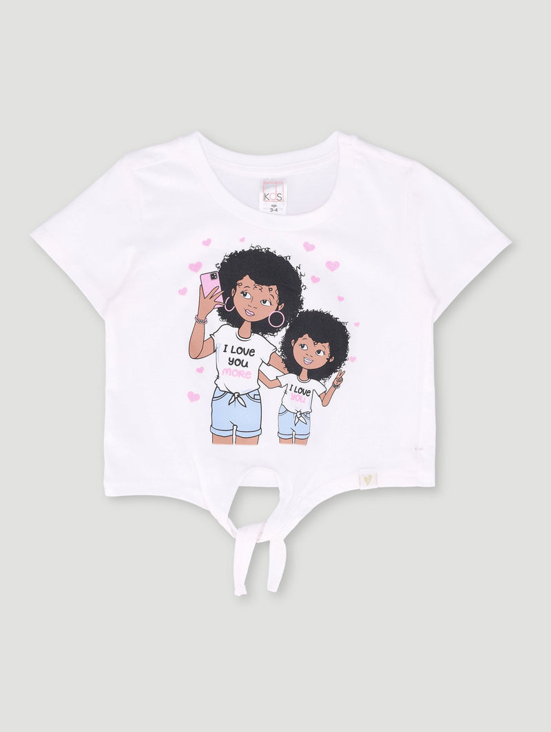 Pre-Girls Tie Front Top - White