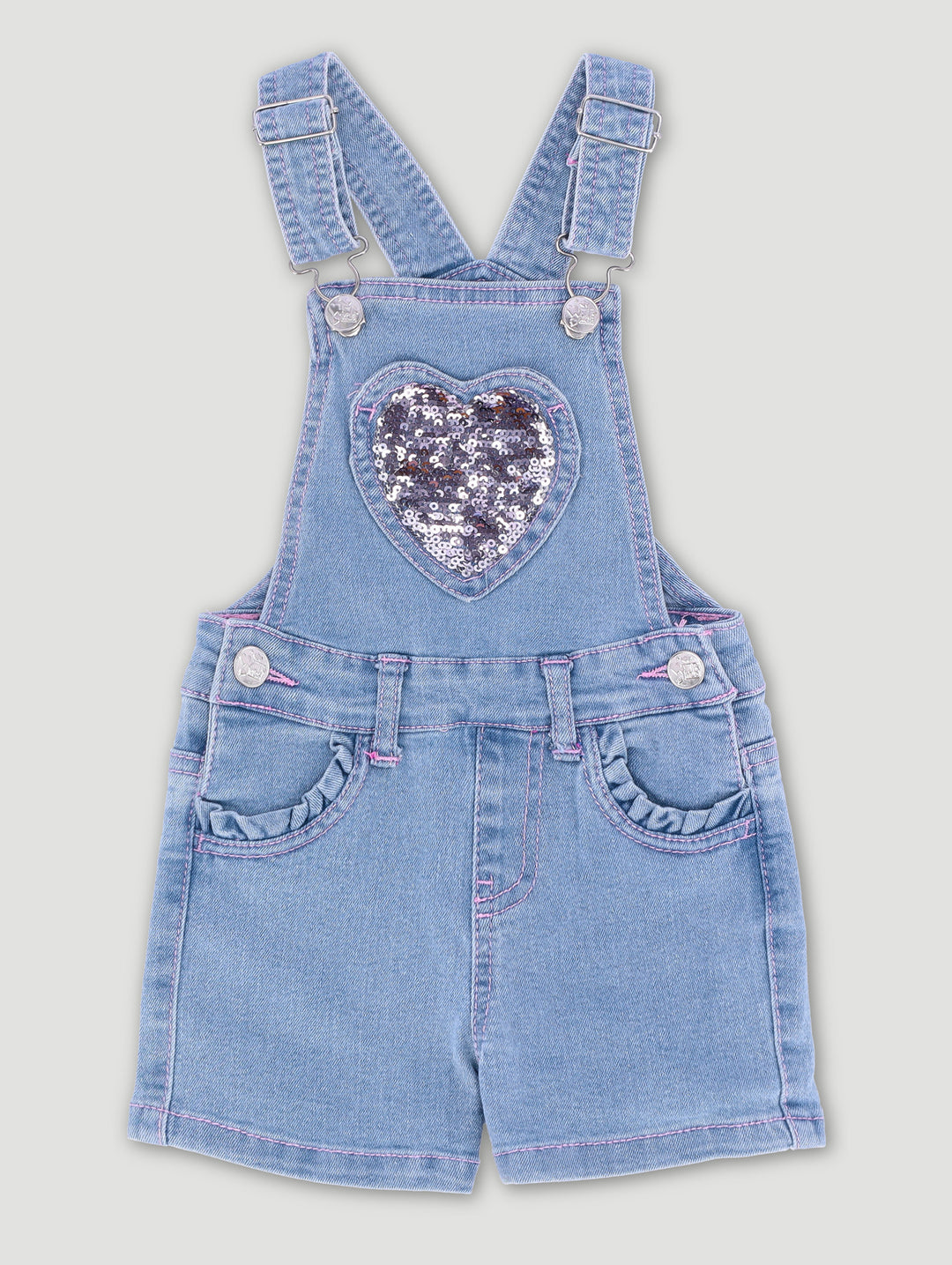 Pre-Girls Dungaree with Heart Sequins - Blue