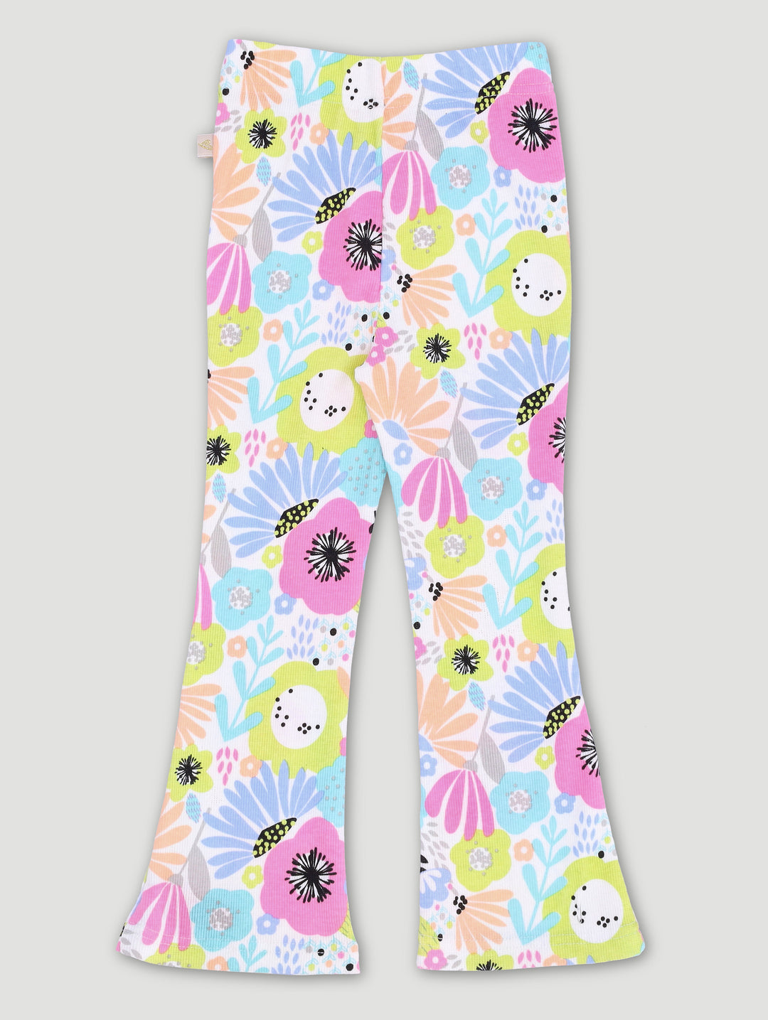 Pre-Girls Fun Floral Flare Leg Pants  - White