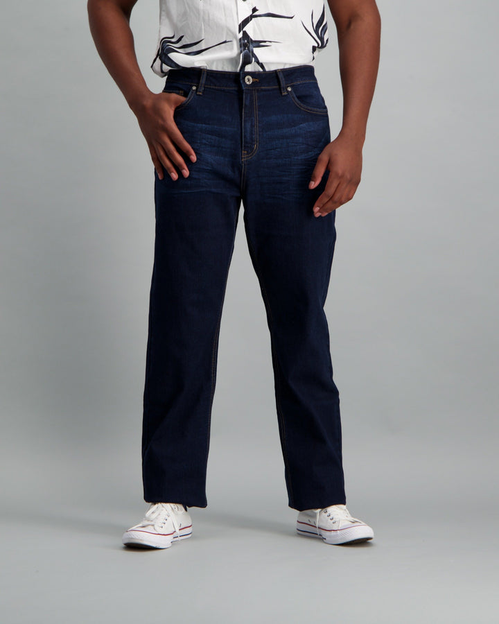 Men's Dark Blue Straight Stretch Denim Jean