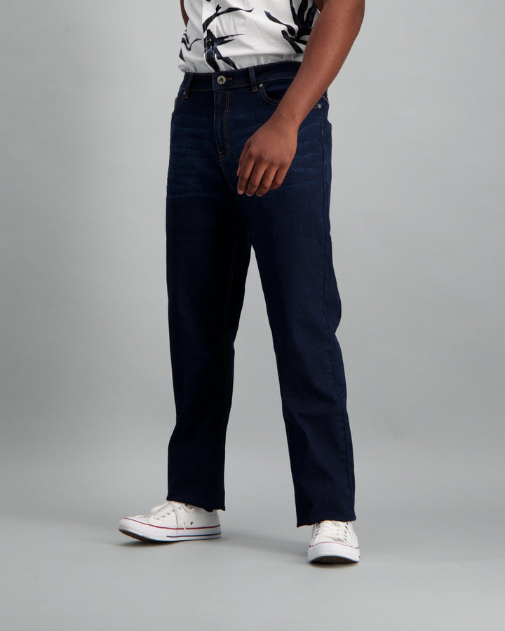 Men's Dark Blue Straight Stretch Denim Jean