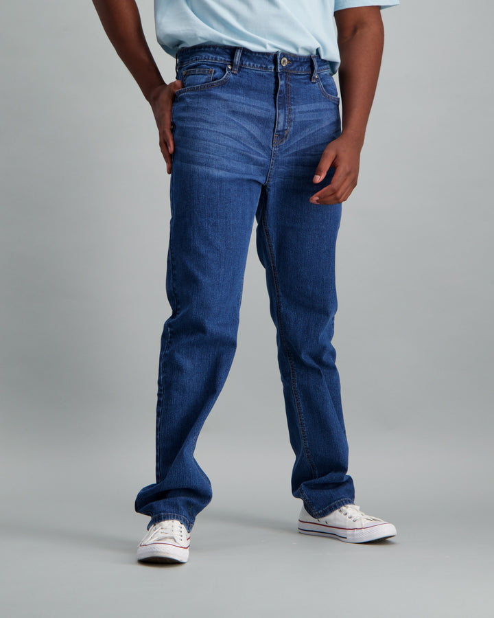 Men's Mid Wash Straight Stretch Denim Jean