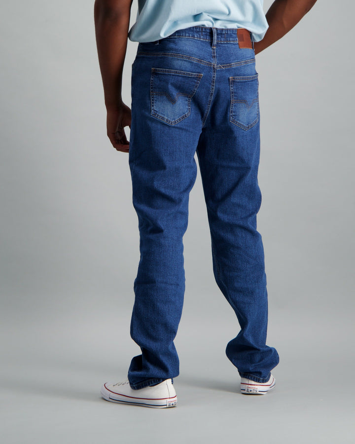 Men's Mid Wash Straight Stretch Denim Jean