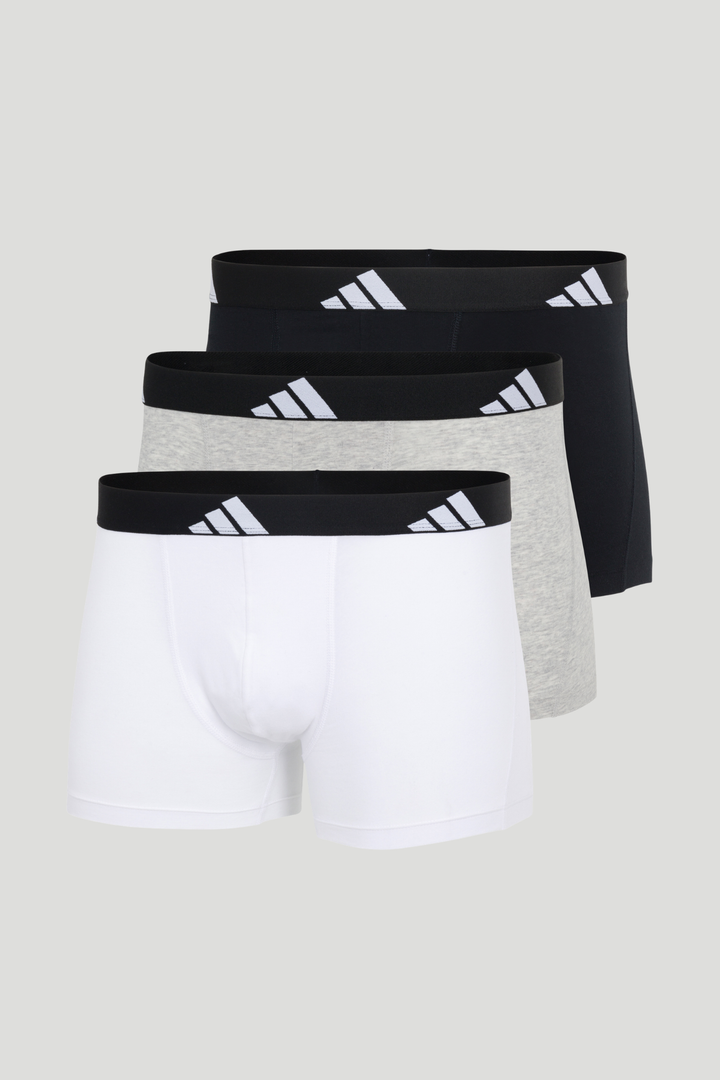 3 Pack Active Flex Cotton Trunk - White/Grey/Black