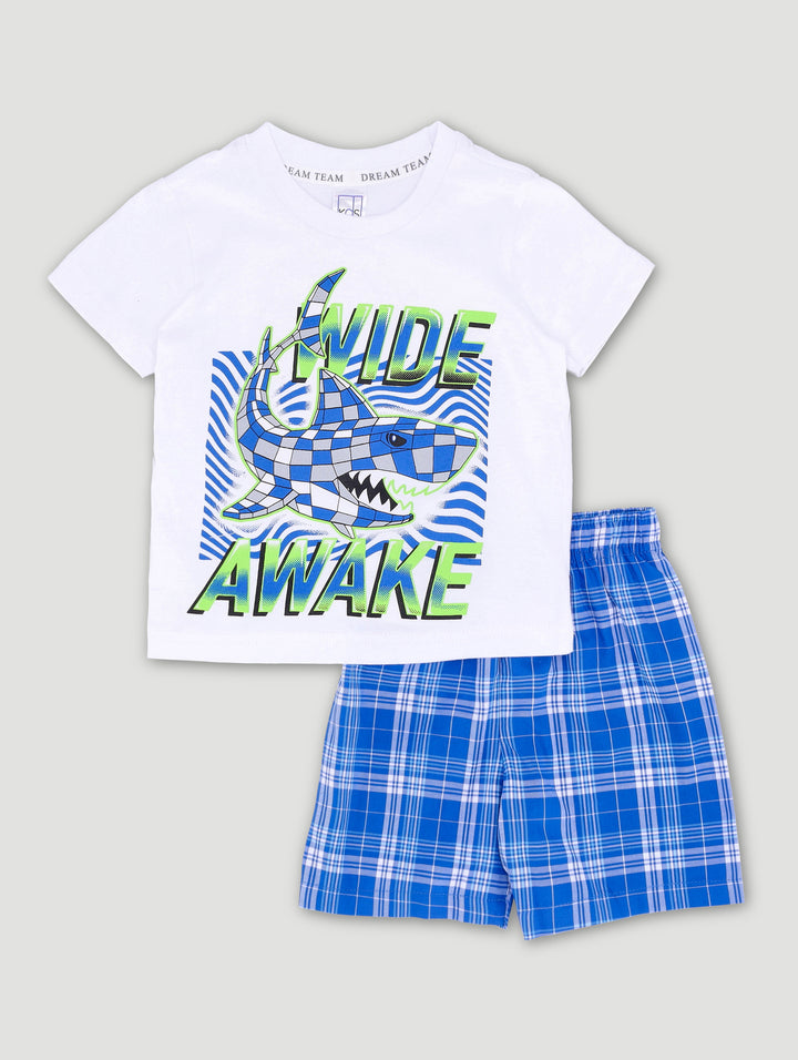 Boys Shark Print Woven Sleep Set - White