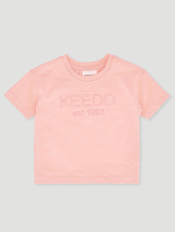 Keedo Baby Girls Pearl Logo Tee - Peach