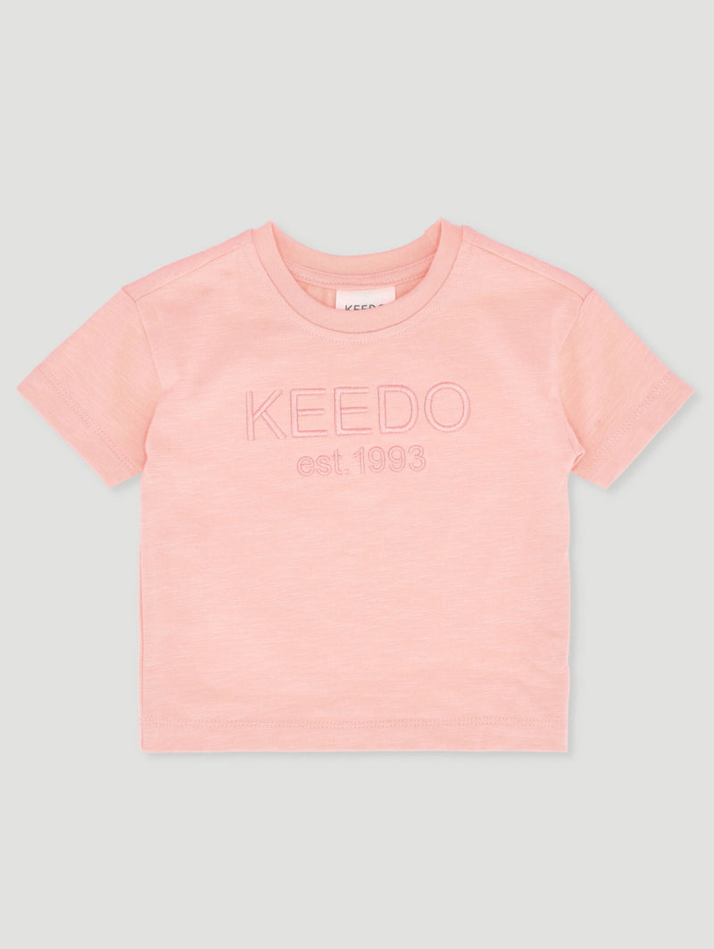 Keedo Baby Girls Pearl Logo Tee - Peach
