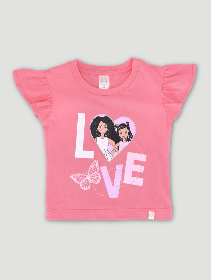 Pre-Girls Shoulder Frill Top - Coral