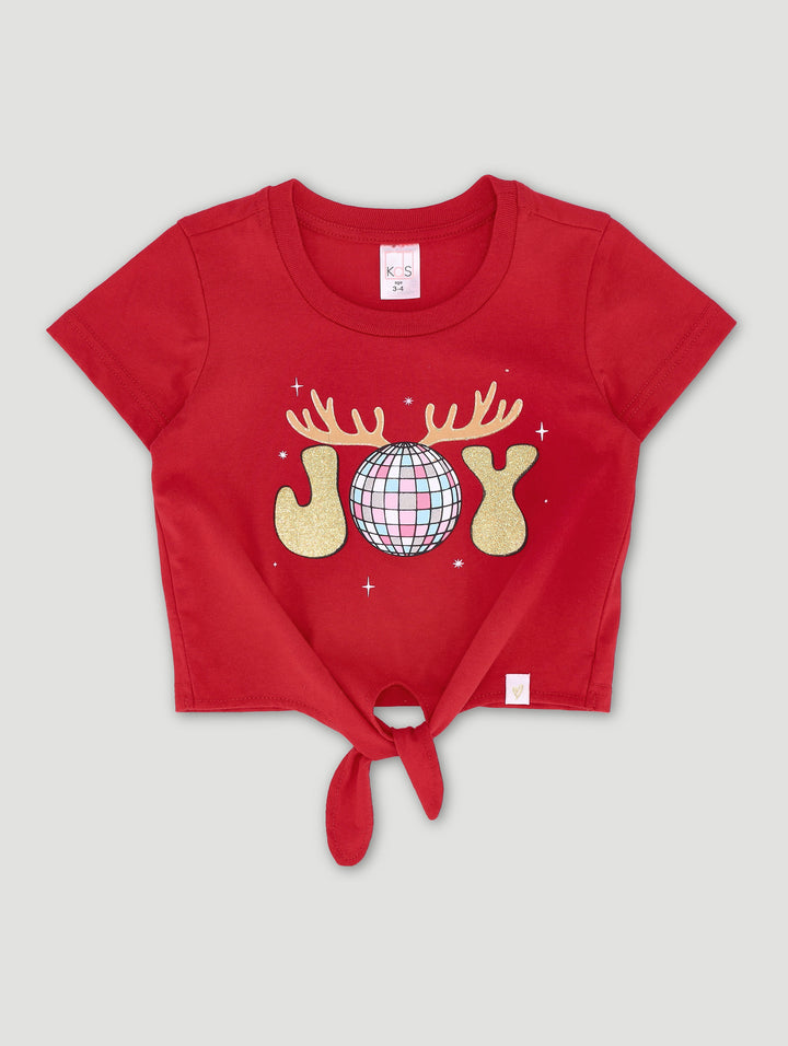 Pre-Girls Christmas Joy Tie Front Tee - Red