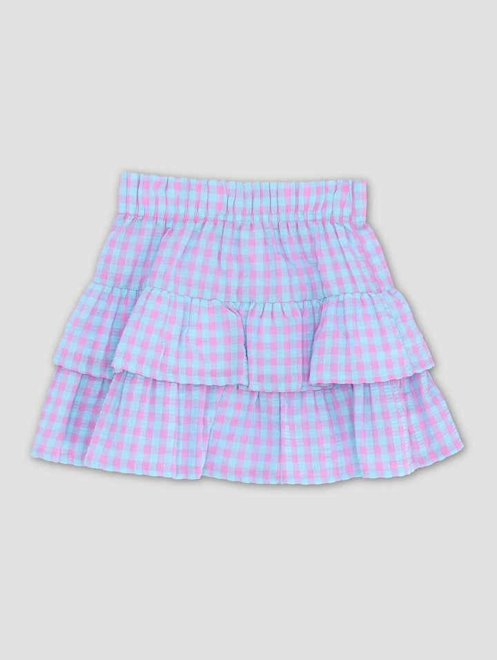 Pre-Girls Tiered Skirt Check - Pink/Blue