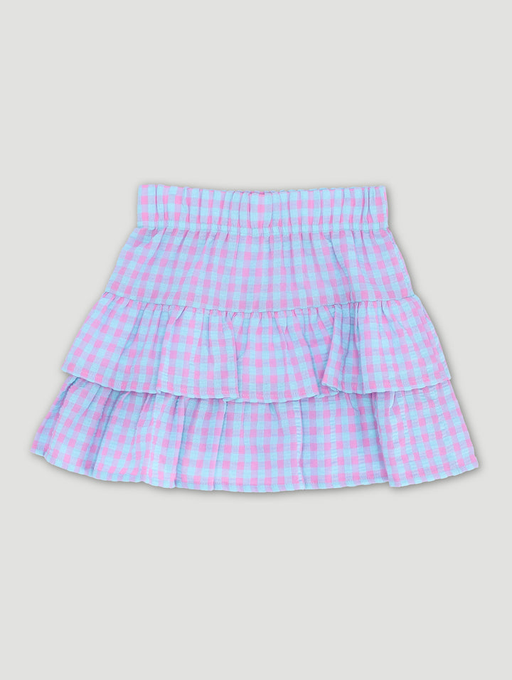 Pre-Girls Tiered Skirt Check - Pink/Blue