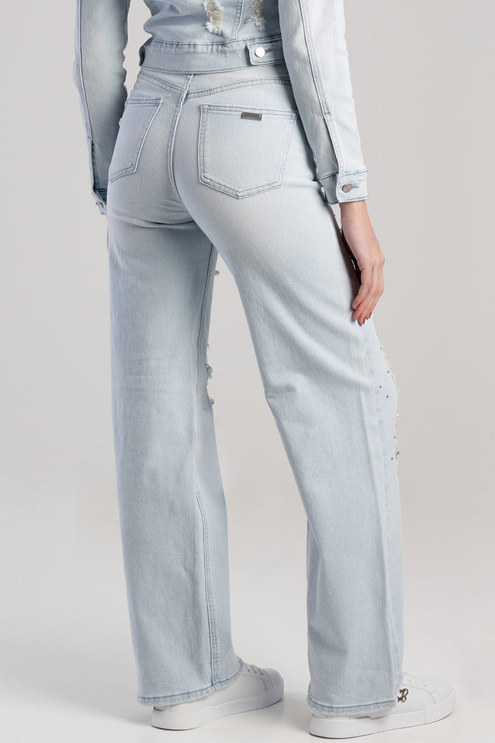 High Waist Wide Leg Jeans - Light Blue
