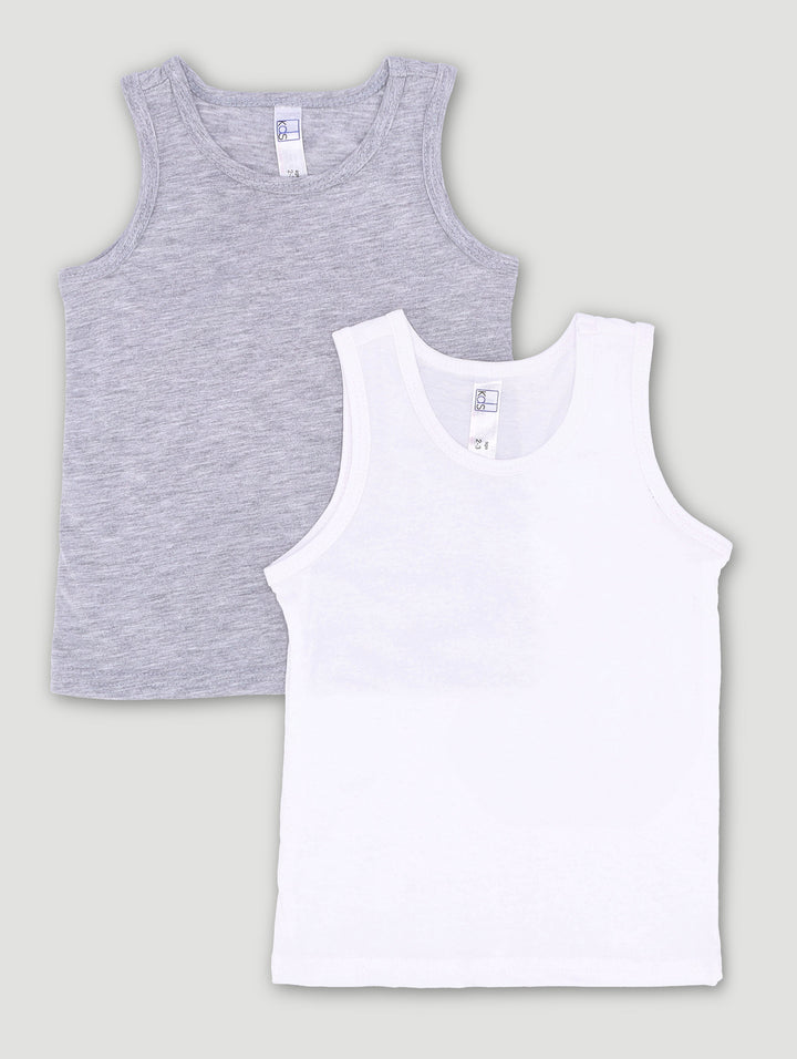 Pre-Boys 2 Pack Sleeveless Vests - Grey/White