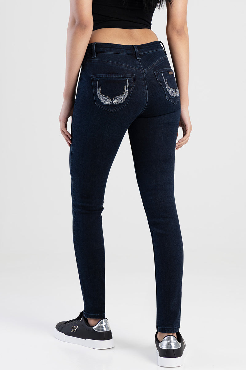 Mid Waist Skinny With A Curved Hem Denim Jeans - Blue/Black