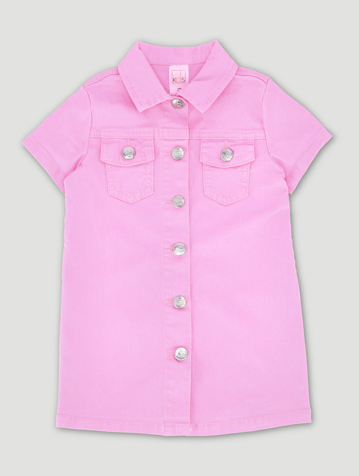 Pre-Girls Twill Shirt Dress - Pink