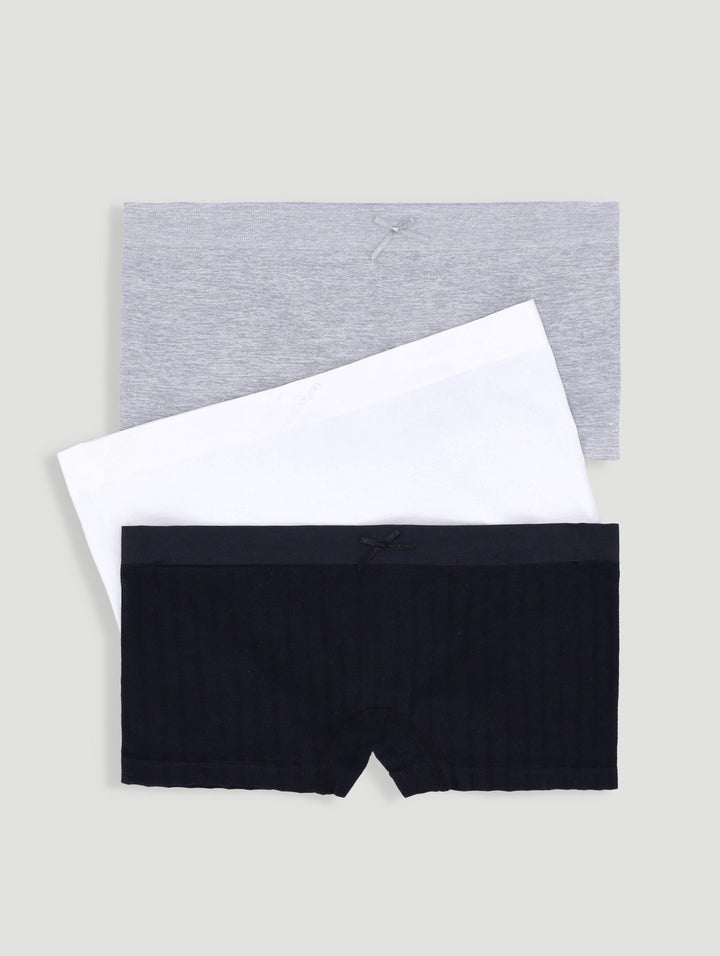 3 Pack Seamless Boyleg Panties - White/Grey Melange/Black