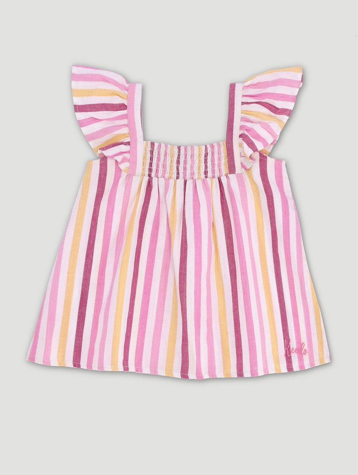 Keedo Girls Stripe Woven Top - Pink