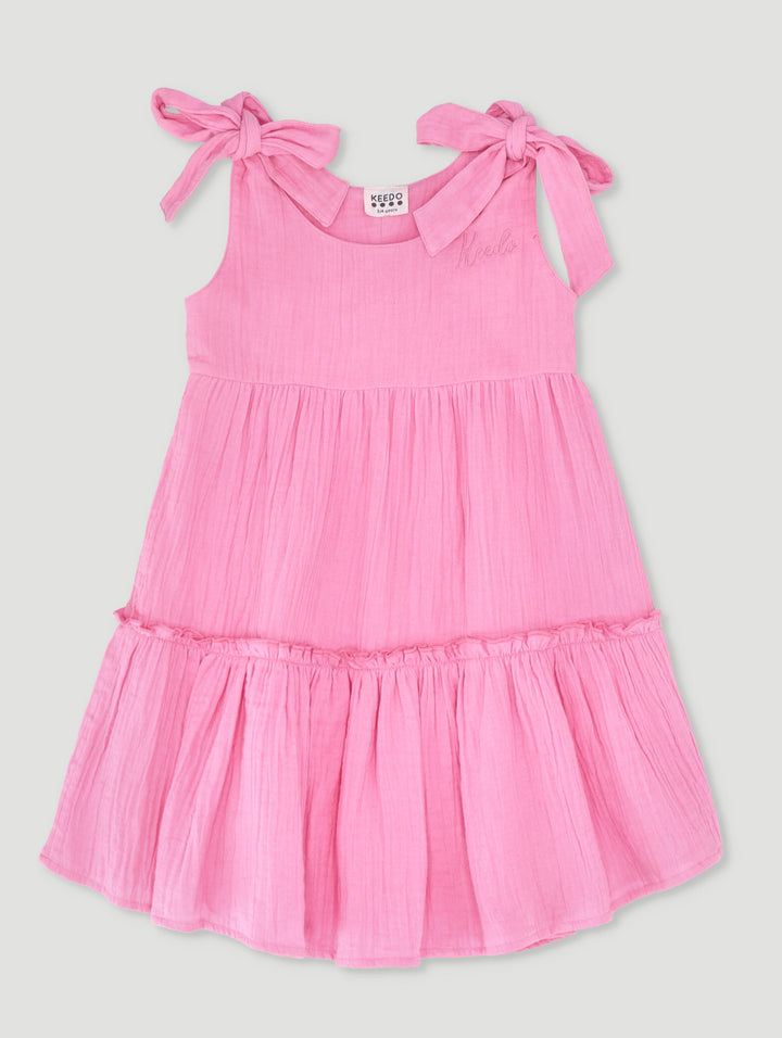 Keedo Girls Tiered Fashion Dress - Pink