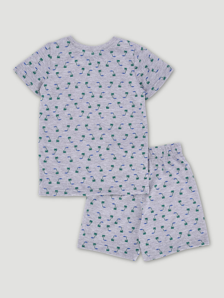 Pre-Boys Palm Tree Print Sleep Set - Grey
