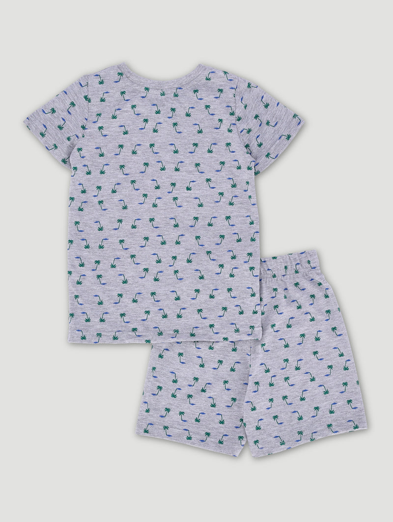 Pre-Boys Palm Tree Print Sleep Set - Grey