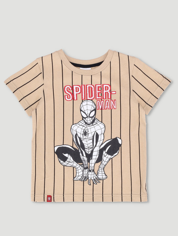 Pre-Boys Spiderman Stripe Tee - Stone