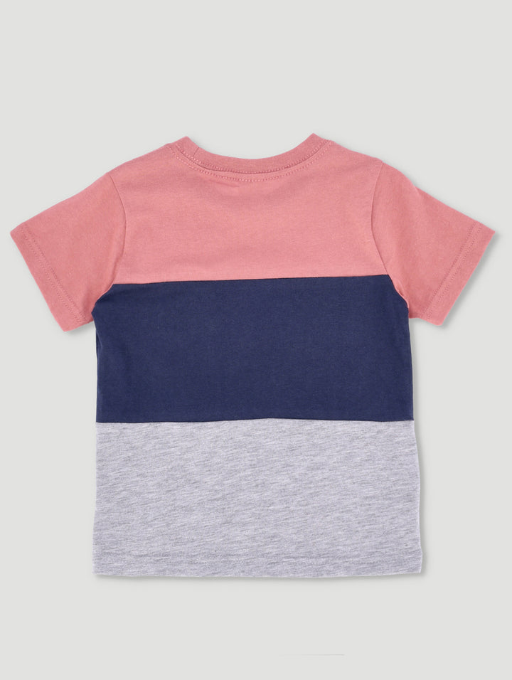 Pre-Boys Fashion Embroidered Colour Block Tee - Mahogany/Navy/Grey
