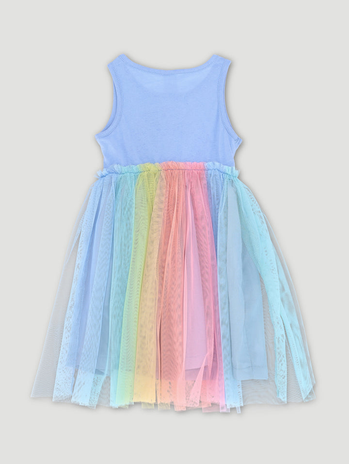 Pre-Girls Rainbow Party Dress - Light Blue