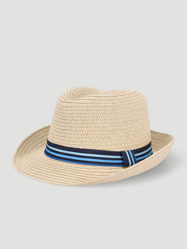 Pre-Boys Striped Fedora Hat - Natural