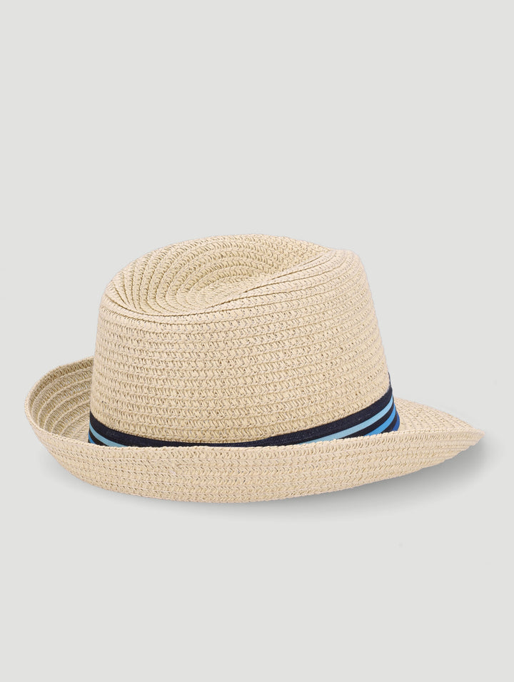 Pre-Boys Striped Fedora Hat - Natural