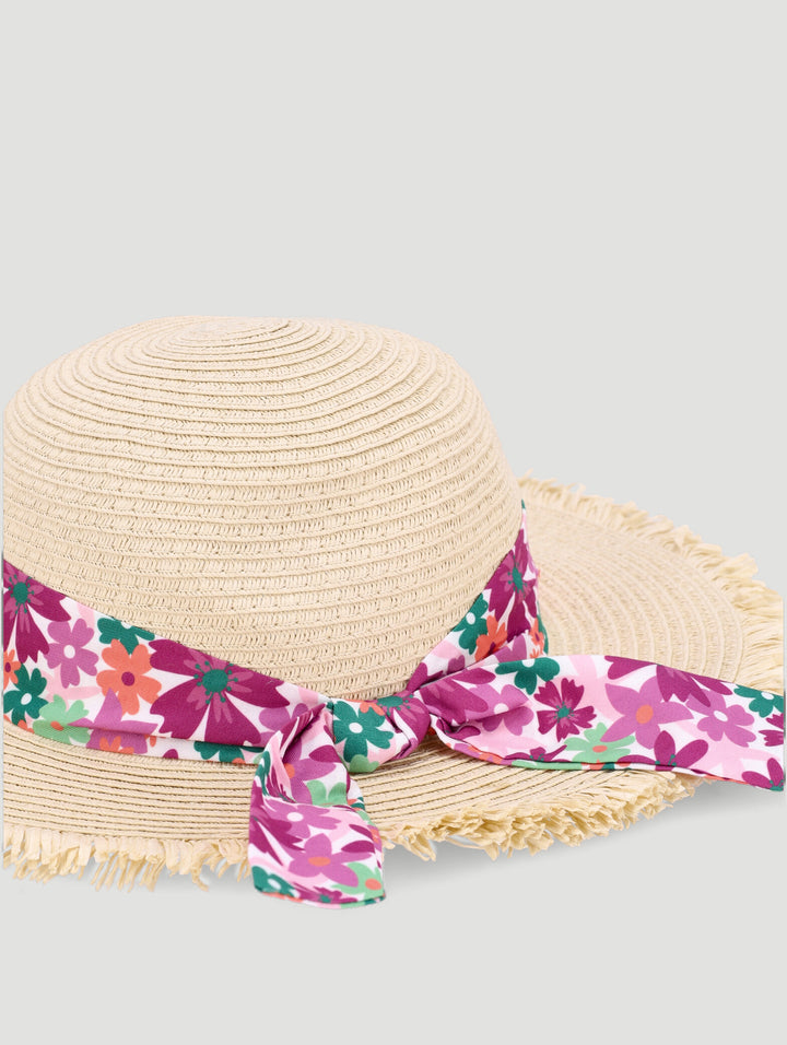 Pre-Girls Bow Frayed Sunhat - Natural