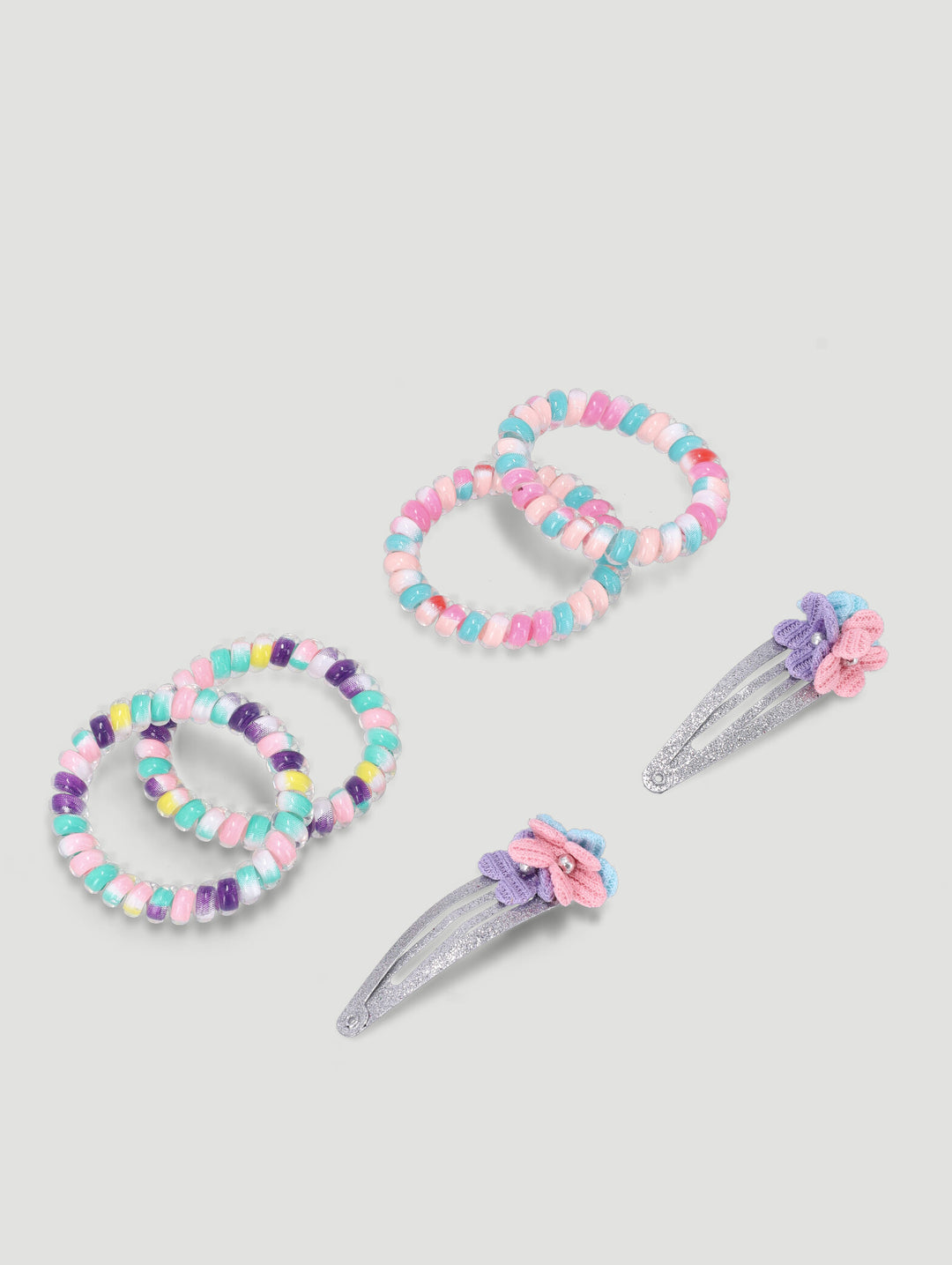 Pre-Girls Coil Elastic With 2 Flower Clips - Aqua