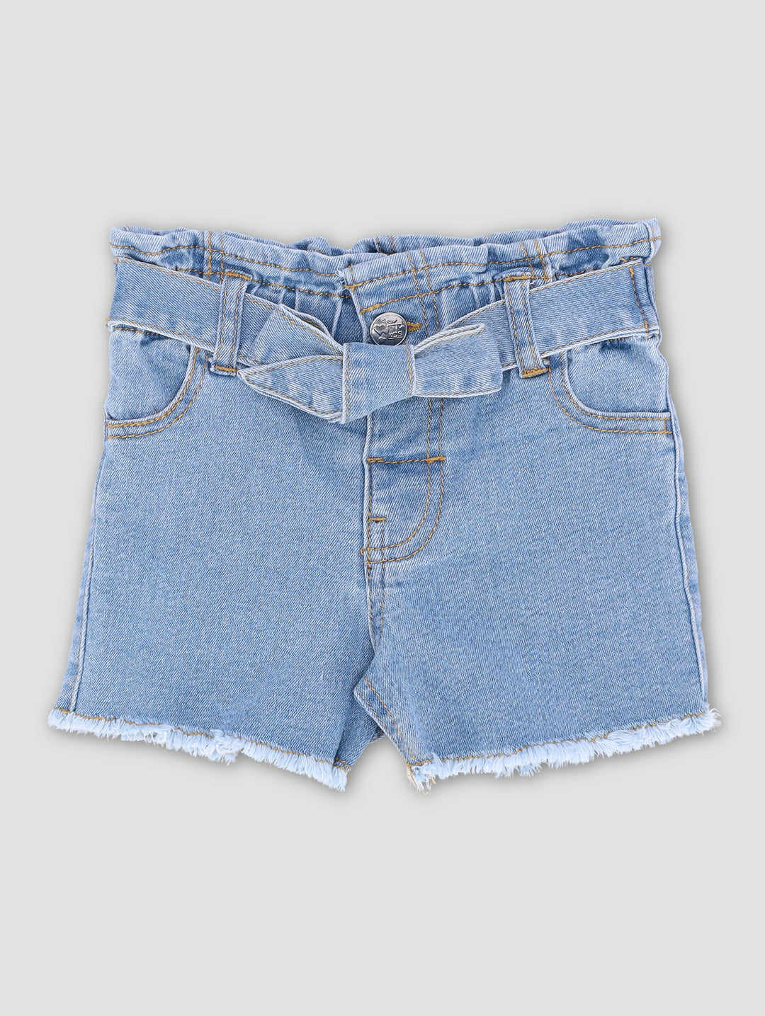 Pre-Girls Denim Paperbag Shorts - Mid Blue