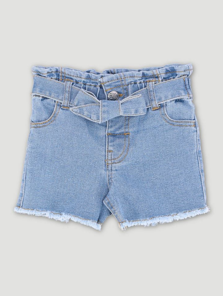 Pre-Girls Denim Paperbag Shorts - Mid Blue